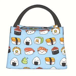 Sushi Rolls Kawaii Insulated Lunch Bag Blue Japanese Cute Cooler Zipper Tote NEW